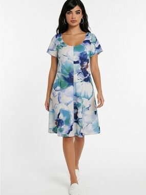 Calvin Klein Blue and Green Floral Midi Dress
